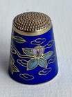 Vintage Chinese Cloisonne Thimble Enamel Brass Flowers Yellow Bird