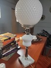 Lamp Table Hobnail Milk Glass Globe W  Marble Base Parlor Rare Vintage White  
