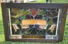 Antique Stained Glass Church Window Multicolor Leaded Slag Floral And Scroll  2
