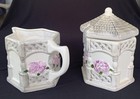 Vintage English Garden Ceramic Pottery Cream And Sugar Holland Floral 1992