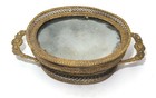Antique Large French Gilt Brass Ormolu Velvet Mirror Jewelry Casket Trinket Box