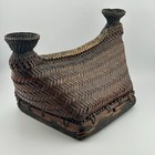 Philippines Igorot Bontoc Kulikug Double-spout Pinipig Basket Wood Base 30s Vtg