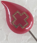 Vintage American Red Cross Blood Drop Plastic Stick Pin 1-3 8  Signed G