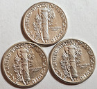 1940 1941 1942 Bu Silver Mercury Dimes  3 Coins  Free Shipping