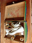 Vintage Roller Skates W case Chicago Wood Wheels Goodyear Welt Garrs Luggage