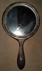 Vintage Heavy Antique Silver Plated Ornate Vanity Hand-held Mirror 10 5 