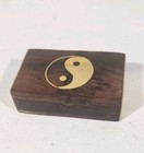 Ying   Yang Vintage Trinket Pill Snuff Mini Box Wood Brass