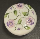Vintage   Purple Violets   Green Motifs Porcelain Trinket Box - Very Rare Find