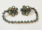 Vintage Weiss Blue Peacock Ab Rhinestone Sweater Clips