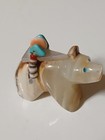 Zuni Bear Fetish Stone Carving With Turquoise And Detail Back  Handmade Carved