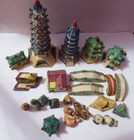Vintage Handmade Miniature Ceramic Chinese Buildings People Animals 36 Pieces