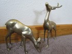 Pair Vintage Enesco Deer Figurines Mcm Style Brass 8  Tall Buck Doe Nice 