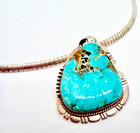 J  Nelson Navajo Native American Turquoise Large Pendant Sterling Silver Chain