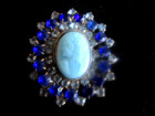 Czech Victorian  Vintage Style Glass Rhinestone Button   Shades Of Blue
