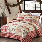 Marcielo 3 Piece Christmas Quilt Set  Rustic Lodge Deer Quilt Bedspread Throw   