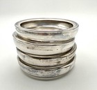 Vintage Glass Drink Coasters Set Of 4 Silver Tone Band Mid Century Barware