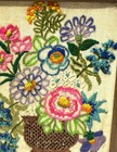 Vintage Crewel Embroidery Colorful Flowers In Pot Wall Art  no Backing - Stapled