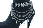 Women Silver Metal Chain Boot Bracelet Anklet Shoe Leaf Charms Adjustable Size