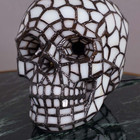 Vintage Tiffany Style Skull Stained Glass Table Lamp Halloween Night Light White