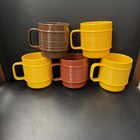 Vintage 5 Rubbermaid Ribbed Yellow brown red Plastic Coffee Cups Part No  3819