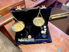Vintage Brass Balance Scale Polished With Velvet Box With Weights Jewelry Scales