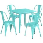 31 5   Square Seafoam Metal Restaurant Table Set With 4 Chairs For Outdoor Use