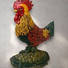 Vtg 12  Cast Iron Rooster Door Stop Colorful Original Paint Farmhouse
