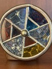 Vintage Chesnik-koch Brass Kaleidoscope Stained Glass Wheel W  Wood Stand