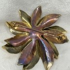 Vtg Enamel Poinsettia Brooch Cream White Green Rhinestone Christmas Flower Pin