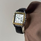Men s Square Quartz Watch Roman Numeral Leather Strap Date Waterproof Dress