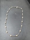 Vintage 925 Sterling Silver Faux Pearl Station Necklace   Delicate Beaded Chain