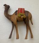 Vtg Hand Carved Holy Land   Mid East Olive Wood Camel Figurine With Red Saddle
