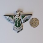 Native American Style Eagle Large Brooch Pin Gray With Turquoise Green Enamel