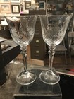 Vintage Antique Pair Cut Crystal  Etched Pair  Steamed Wine Glass Wedding Toast