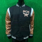 Mcm Monogram Leather Sleeves Jacket Black Wool Luxury Letterman Varsity Jacket