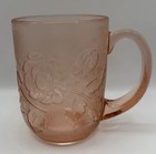 Pink Frosted Etched Glass Set 4 Vintage Arcoroc France Rosaline Mugs 8 Oz