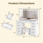 Vanity Desk W mirror And Lights  Storage Cushioned Stool  Tempered Glass Top