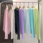 Women Sheer Mesh Basic T Shirt Blouse See Through Crew Neck Long Sleeve Top Sexy