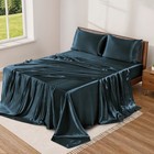 Satin Bed Sheet Set 4 Piece Silky Soft Deep Pocket Cooling Sheets Wrinkle-free