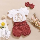 Newborn Baby Girl Clothes Short Sleeve Bodysuit Tops Shorts Headband Outfits Set
