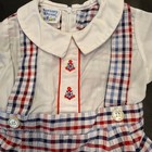 Nursery Rhyme Plaid Romper Baby Boy 6 9 Months Red White Blue Anchor Vintage Usa