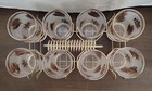 Set 8 Mid Century Libbeys Frosted Gold Leaf Glasses Tumblers With Carrier Caddy