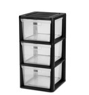 3 Drawer Storage Tower Plastic Organizer With Clear Removable Bins Black
