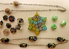 33 Loose Lot Vintage Millefiori Glass Beads Round Oval Cylinder Star Barrel
