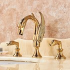 Gold Bathroom Sink Faucet Widespread 3-holes Swan Vanity Basin Mixer Tap Faucet