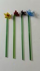 Vintage Glass Swizzle Sticks Floral Flowers 7  Set Of 4 Ec
