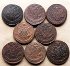 Russian Empire russia  lot Of 8x5 Kopeks 1769-88 xf  303