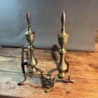 Antique Federal Fireplace Andirons Brass Firedogs Puritan Vintage