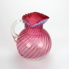 Cranberry   Opalescent Glass Pitcher With Ruffled Rim 20thc