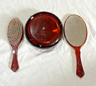 Lucite Cameo Avon Vintage Vanity Set - Powder  Brush And Mirror